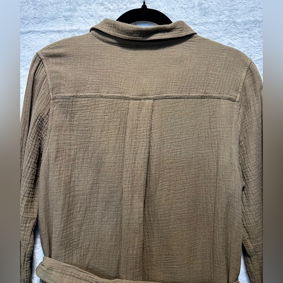 Magaschoni Organic Cotton Gauze Tie Waist Shirt Dress Brown Minimalist Sz L - Picture 8 of 8